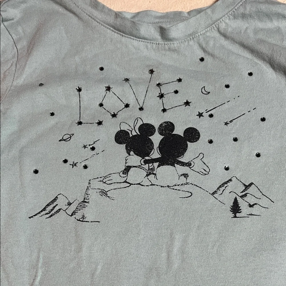 GAP Disney Sky Blue Long Sleeve Tee with Love and Mouse Graphic